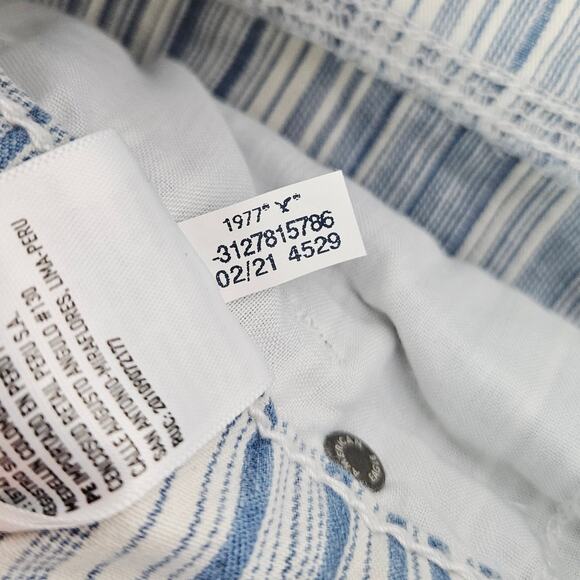 🦃 American Eagle AE High Waisted Stretch Mom Jeans Striped Blue White 0 Reg - Picture 11 of 16